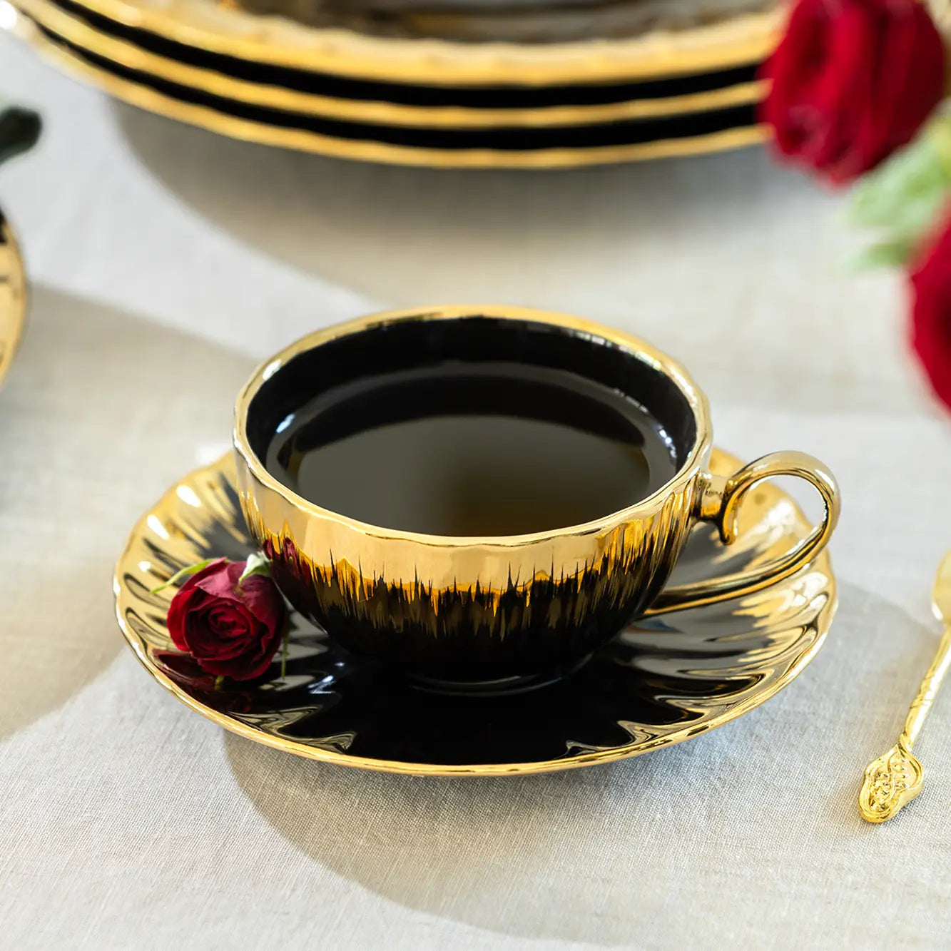 Midnight Gold Porcelain Cup & Saucer Set