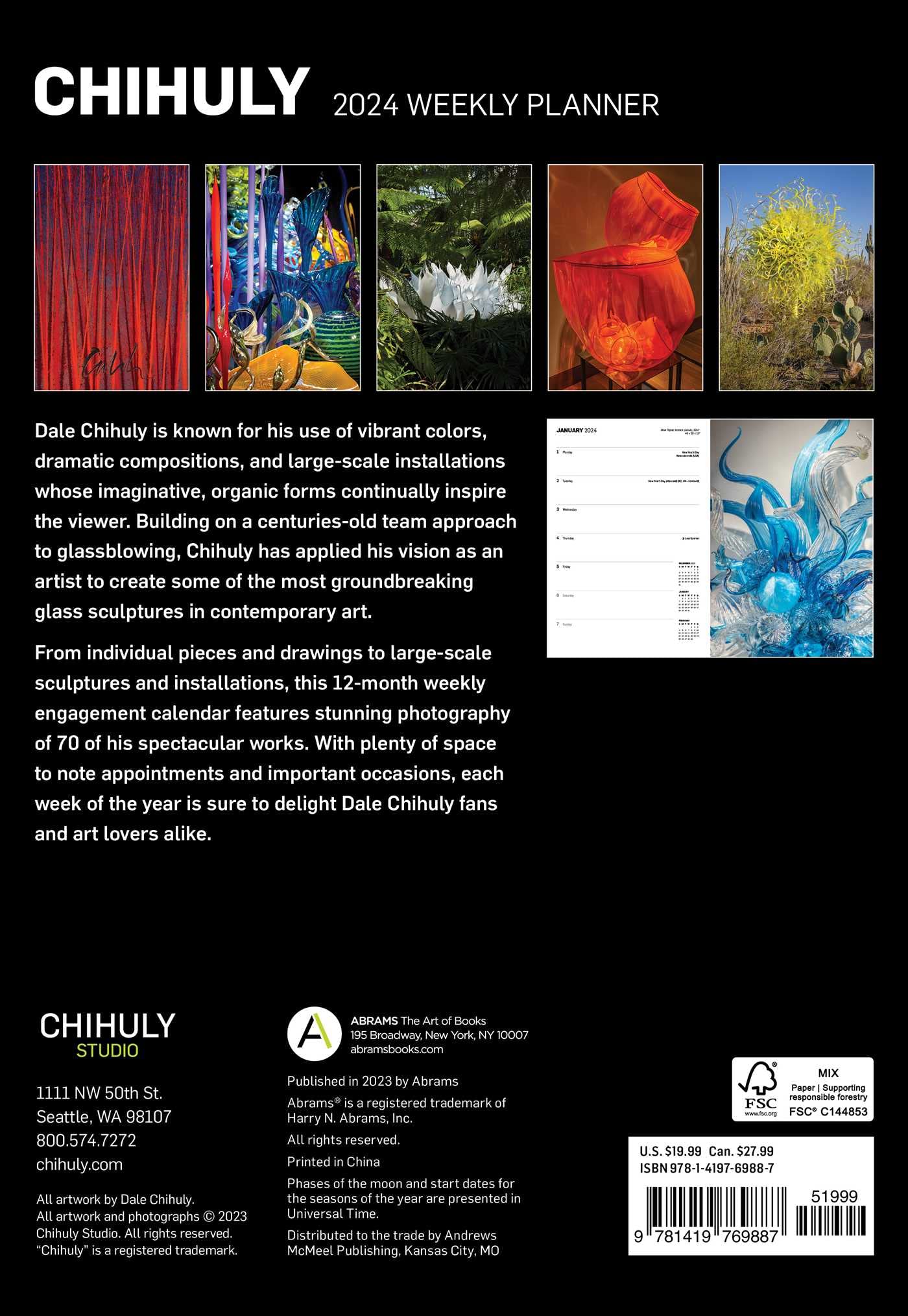 Chihuly 12-Month 2024 Softcover Weekly Planner Calendar