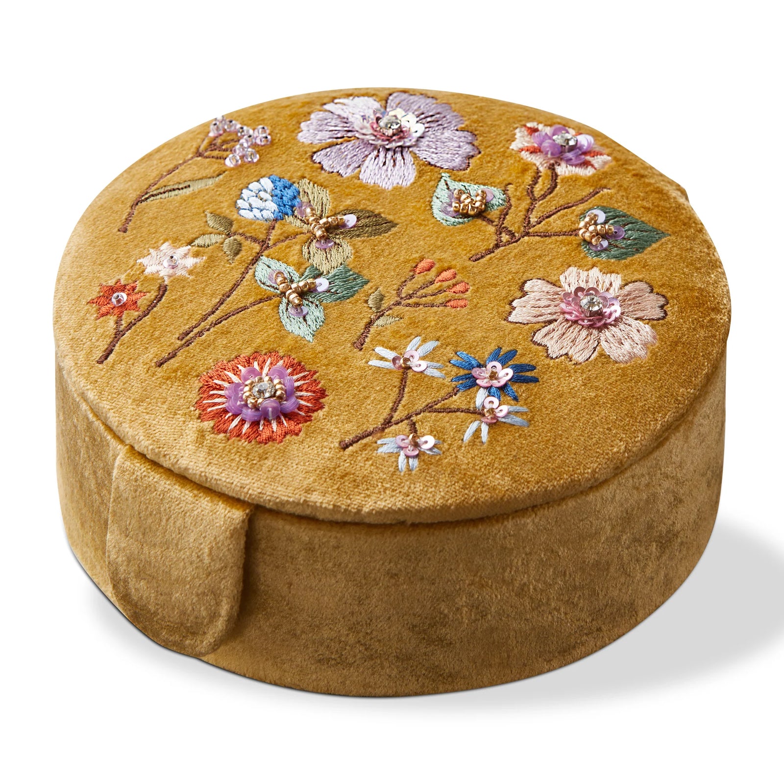 Floral Embroidered Round Box
