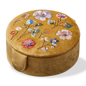 Floral Embroidered Round Box