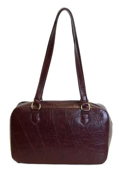 Faux Croc Boston Shoulder Bag
