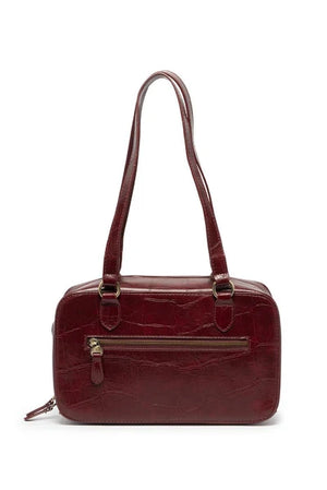 Faux Croc Boston Shoulder Bag
