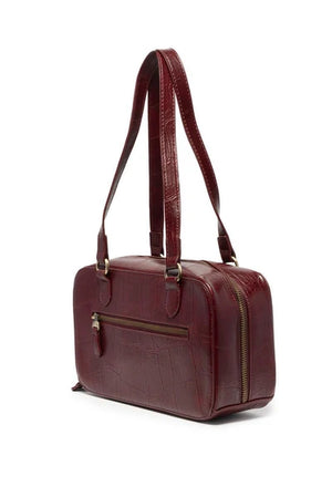 Faux Croc Boston Shoulder Bag