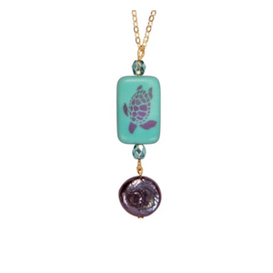 Coin Pearl and Glass Sea Life Rectangle Necklace