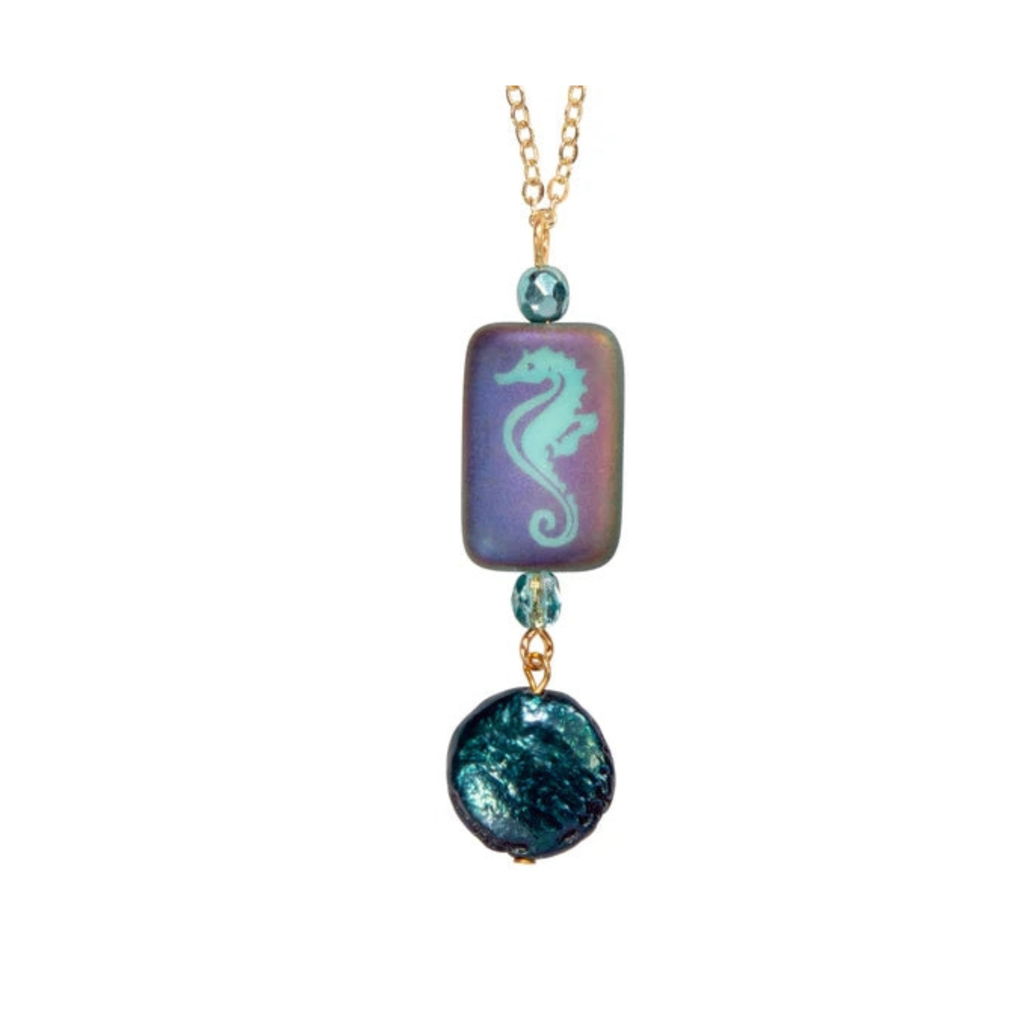 Coin Pearl and Glass Sea Life Rectangle Necklace