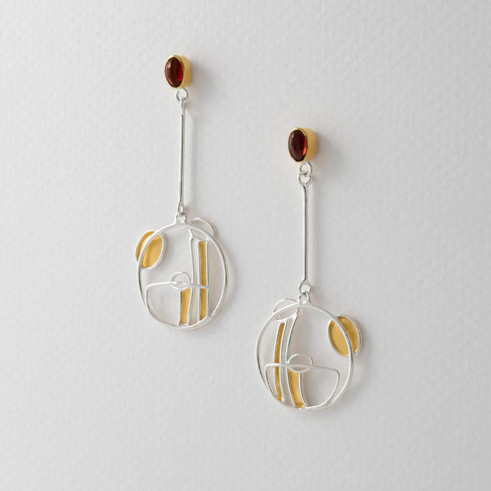 Sterling Silver Art Nouveau Garnet Earrings