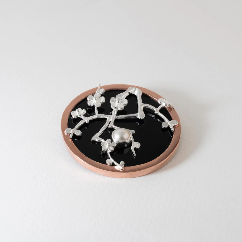 Silver & Pearl Japanese Cherry Blossom Brooch