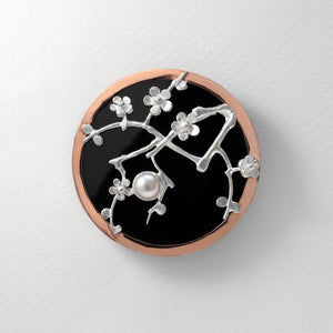 Silver & Pearl Japanese Cherry Blossom Brooch