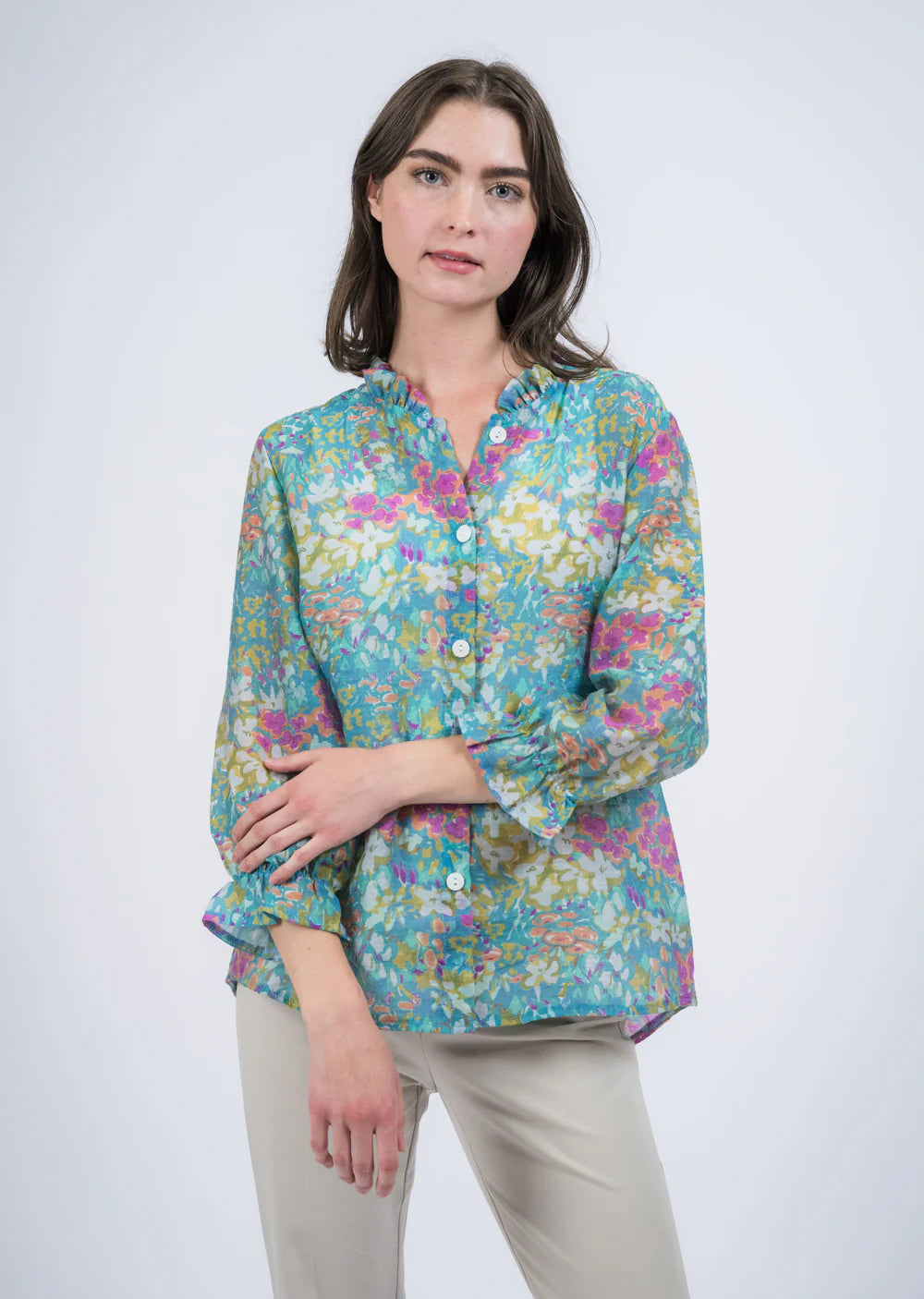 Floral Ruffle Collar A-Line Blouse