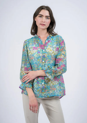 Floral Ruffle Collar A-Line Blouse