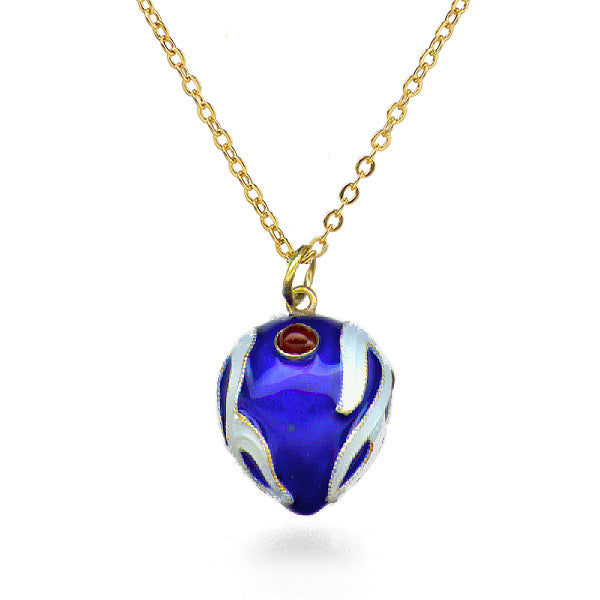 Blue Enameled Egg with Carnelian Cabochons Necklace