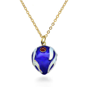 Blue Enameled Egg with Carnelian Cabochons Necklace